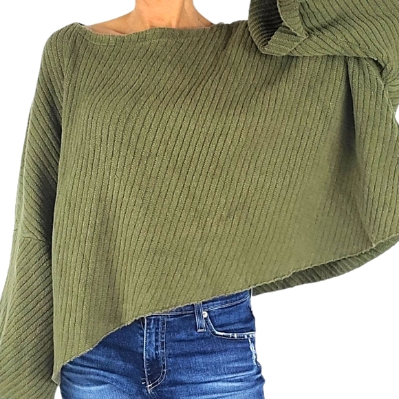 Free People Boho Ribbed Sweater Size Large Green - Picture 5 of 8